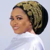 Luxury Embroidery Beading Pleated Turban Cap for Women African Female Wrap Head Bonnet Muslim Turban Hat Lady Head Wraps 240511