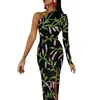 Lässige Kleider florales Ditsy Bodycon Kleid Frauengelb und lila Retro Maxi Langarm Streetstyle Graphic Gift