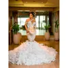 Dress Tailored Size Mermaid Plus Beads One Shoulder Crystal Wedding Ruffles Sweep Train Illusion Bridal Gowns