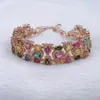 Rose Gold Color Rainbow Colorful Zirconia Bracelet for Women Girls 22CM Long Luxury Wedding Bangle Vintage Party Jewelry Gift 240423