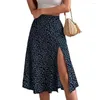 Skirts Women Summer Skirt Slit A-line Floral Print High Waist Dress-up Breathable Elegant Lady Midi Female Clothes Split Thigh