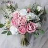 Bruiloft bloemen Janevini Romantisch roze witte bruidsboeketten kunstmatige zijden rozen echte touch bohemian bruid houd boeket voor