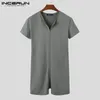 Men Pyjamas Rompers Solid V Neck Zipper Fitness Korte mouw Cozy Homwear Playsuits Play Jumpsuit Sleepwear Incerun 7 240428