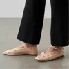 Perçinler Kadın Daireleri Gerçek Deri Tokalar İlkbahar Yaz Moda Yumuşak Deri Ayakkabı Mary Jane Black Flats Ayakkabı Kadın 240424