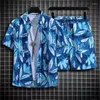 Suits de survêtement masculins Silk Silk à manches courtes Shirt Flear Men Loose Summer Sanya Beach Suit Shorts de grande taille avec Tops Two-Pice Set Male Leisure