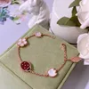 High Standard Bracelet Gift Choice Ladybug armband vierbladige kever 18k Rose Gold Natural Lucky Flower met gemeenschappelijke vnain