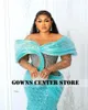 Party Dresses Sparkly Aqua Blue African Evening Plus Size 3D Pleated Off The Shoulder Prom Dress Aso Ebi Style Wedding Reception