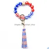 Other Festive Party Supplies Creative American Flag Bead Bracelet Keychain Patriotic Day 4Th Of Jy Wristband Key Ring Drop Deliver Dh1Aj
