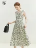 FSLE French Floral Print Платье A-Line для женщин Летнее ниша дизайн тонкий тонкий широкий плечевой ремешок подвеска длинная женщина 240424
