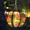 Gartendekorationen 12 Zoll Solar bedrucktes Lantern Chinesisch runde Hanglampe wasserdichtes Nylon -LED -Licht für Outdoor -Gartenparty -Dekoration