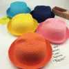 20Pcs/Lot Summer Cute Cat Ears Family Straw Hat Korean Version Bear Sunshhade Hat Children Beach Sun Hat Men And Women Spring