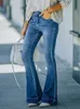 Frauen hohe Taille Flare Jeans Streetwear Y2k Stretch Hosen Glockenboden Schlanker Denim Mädchen Party Freizeit Retro Hosen 240416