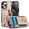 Modeontwerpkaart Slot Ring Buckle Holder PU+TPU -cases geschikt voor Apple 15PromAx/14xr/12xs/11 Solid Color Card Holster 360 Volledige bescherming