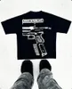 Street American Hip Hop Vintage Maschinengewehr Alphabet Druck übergroßes T-Shirt für Männer Y2K Harajuku Mode Goth Style Shirt 240426