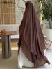 2024 Ramadan Long Khimar Murffon Prayer Robe pour les femmes musulmanes Eid Plain Hijab Abaya Islam Vêtements Modest Robes 240419