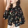 Fashion Rabbit Imprimerie rouge Silk Shirt Femmes à manches longues Le couvre-cou de coucheur Blouses Office décontracté Slim Ladies Bouton Down Rayway Tops Vêtements Spring Summer 2024