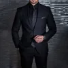 Классические черные мужские костюмы отвороты бизнес -пиджак Slim Fit Свадебный жених смокинг банкет 2 кусочки брюки для куртки костюм Homme 240407