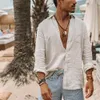 2024 Men de coton décontracté Shirtsstant Collar Couleur masculine couleur masculine manches longues en vrac Tops printemps