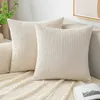 Kissen/dekorative Wurfabdeckungen Cord -Dekorationsweichstreifenkissen Deckungen Frühlingskoffer für Couchsofa Schlafzimmer 18x18 Zoll Beige