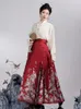 Röcke Original Ming Style Hanfu Frauen Nationaler chinesischer Perle der Farbwebelgold -Pferdegesichtsrock rot