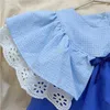 Abiti da ragazza vestiti per bambini coreani estate baby blue girls abiti principessa vestito in pizzo cotone cotone senza maniche abiti da bambino senza maniche