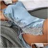 Vérinères pour femmes Summer Femmes Y Pyjama Nightgown Satin érotique confortable Sleepdress Bandage Hollow Out Lingerie Lace Drop Delivery App Deping Ot5JW