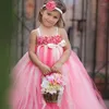 Mädchenkleider Mädchen Kleid Kinder Häkeln Tulle Tutu Ballkleid mit Rosenblume und Stirnband Kinder Hochzeitsfeier Tutus Abend