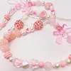 Keychains Sweet And Cute Pink Strawberry Mobile Strap Phone Chains For Women Pearl Chain Pendant Charm Key Anti-Lost Lanyard Jewelry