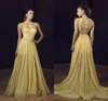 Элегантное линия светло -желтые выпускные платья для драгоценности кружев