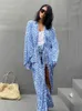 Boheemian Beach Swimsuit Cover Up Kimono Blue Leopard Print Pareo Dames Tunics Beachwear 2023 Summer Long Bikini Blouse 240426