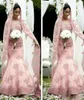 2018 South African Muslim Pink Wedding Dresses Mermaid Long Sleeve Sheer Jewel Neck Bridal Gown For Fall Winter Wedding Dress8107828