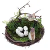 Figurines décoratives 1 Set Vine Bird Nest Creative Rattan Ornement Decoration avec 5pcs Oeufs de simulation pour le balcon de patio de jardin