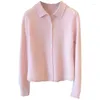 Женские трикотаж 2024 Spring Simple Fashion Aging Pink Lyate Listed Cardigan Soft Waxy Sweater