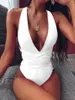 Kvinnors badkläder biniki One Pieces Sexig solid baddräkt Kvinnor Push Up Lace Bandage Bodysuit Deep V-Neck Bathing Tankini Monikini 2024