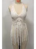 Sexy Fringe Tassel Hollow Out Crochet Tunic Tunic Beach Coverp ups Dress Use Beachwear Feminino Mulheres V5573