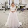 Exquisite Wedding Dresses Plue Size V Neck 3/4 Sleeves Bride Gowns Appliques Illusion Sweep Train Tulle A-Line Robe De Mariee 240403