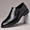 Casual Shoes Fashion Men Dress Soft Sole Slip On Black Leather For Point Toe Business Formal MPX211