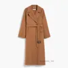 Casaco de lã feminina Cashmere Cash Designer Fashion Show da mesma marca Classic Marca Maxmaras 2024 Primavera/Verão Novo Produto Produto Sheep Wool Lace Up Coat Camel S7B8