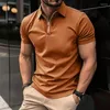 Men's T Shirts Solid Color Polo Shirt Short Sleeve Zipper Collar Tshirts &for Men Summer Turn-Down Streetwear Male Jogger Tops