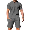 Herrspårar sommaren högkvalitativ kostymstruktur Jacquard Craft Casual Sports Slim Polo Shirt Shorts Tvådelar kläder