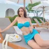 Multi Color Nieuwe Thaise snoep gekleurde strapless bikini driedelige pak zwempak voor dames bikini