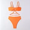 Women's Swimwear Bikini Disposable Solid Color Sexy Strap Split Swimsuit Multicolor Beachwear Bathing Suit Sporty Top