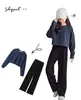 Set di abbigliamento Spring Autumn Girls Cotton Plain Crop Navy Spazzano Black Pant Pant School Kid Tracksuit Outfit 2PCs Set da allenamento