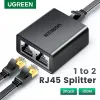 Skrivare Ugreen RJ45 Splitter 1 till 2 Ethernet Adapter Internet Network Cable Extender RJ45 Connector Coupler för PC TV Box Router Cat6