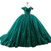 Glitter lantejas Princesa Quinceanera Vestidos 3D Floral Apliques Off Ombro Long Sweet 16 Dresses Daren Green Green Vestido de Vx Anos 2024 Especial Ochaes Vestido de Ball