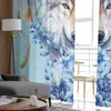 Gordijn waterverf met wolf bloem veer sneeuwvlok blauw voile pure gordijnen woonkamer raam tule slaapkamer gordijnen home decor