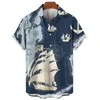 Mäns casual skjortor förankring 3d tryck strand hawaiian yrke blusar karta lapel skjorta kuba camisa kläder vänder