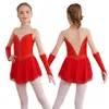 Abbigliamento da palcoscenico figure pattinaggio ghiaccio abito da ballo lirico balletto ginnastico Leotard tutu Rhinestone Performance Dancewwear with Gloves