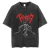 Модная летняя футболка мужчина аниме винтаж вымытый хлопковой берсерк с коротким рукавом топ хараджуку хип -хоп уличная одежда негабаритная футболка 240424