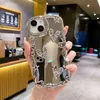 Объектуально зеркальное зеркало медведя /серебряная мобильные телефона для iPhone 15 14 11 13 11 11 Pro Max Plus Anti-Fall Cell Iphone Covers с цепочкой браслета Sling 50 шт.